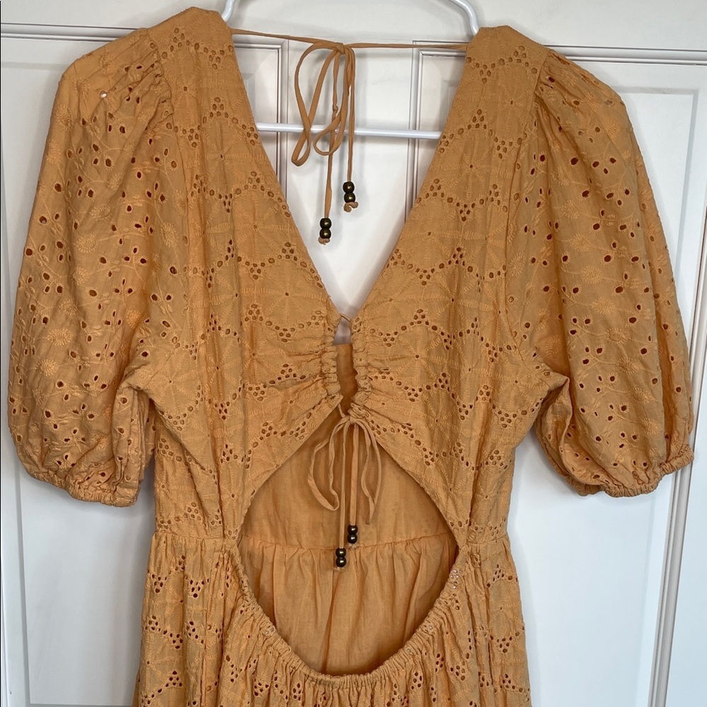 Harni Women’s Mae Embroidered Eyelet Midi Dress Sz M Boho Prairie Peasant - Picture 7 of 15